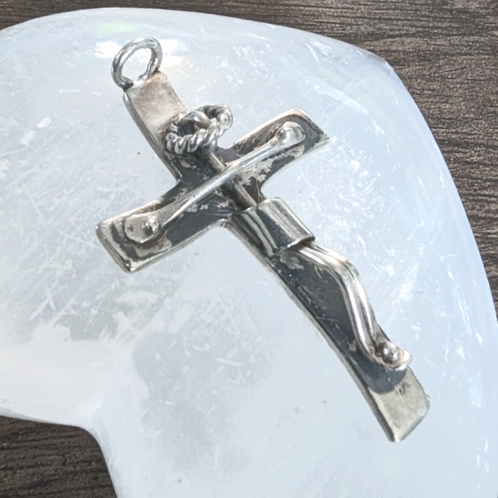 Vintage Sterling Silver Signed Taxco Brutalist Crucifix